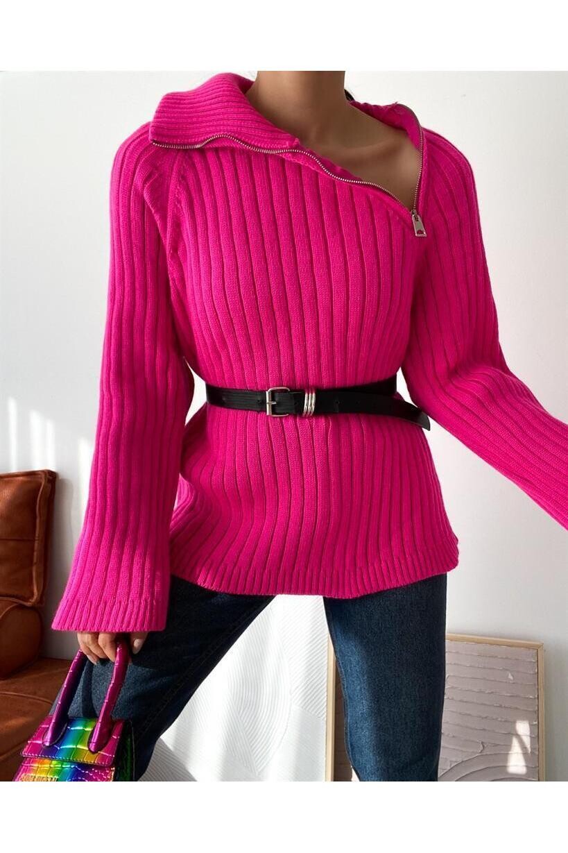 Balıkçı Yaka Fermuar Detaylı Triko Kazak