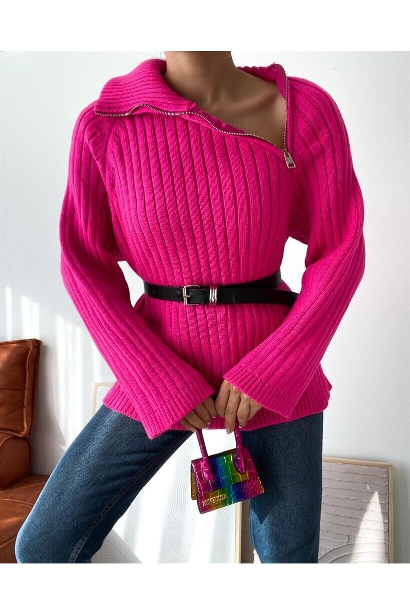 Balıkçı Yaka Fermuar Detaylı Triko Kazak