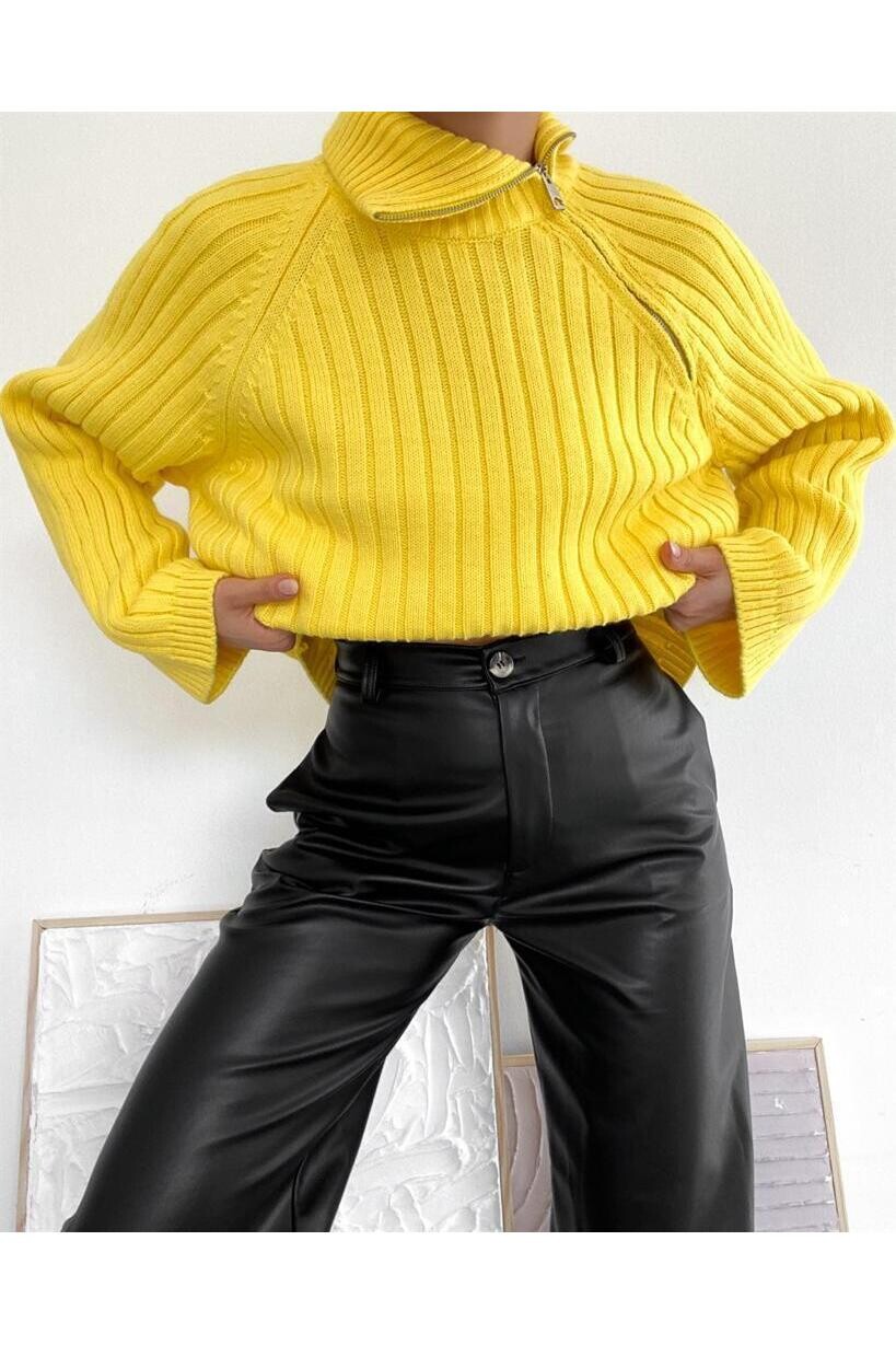 Balıkçı Yaka Fermuar Detaylı Triko Kazak