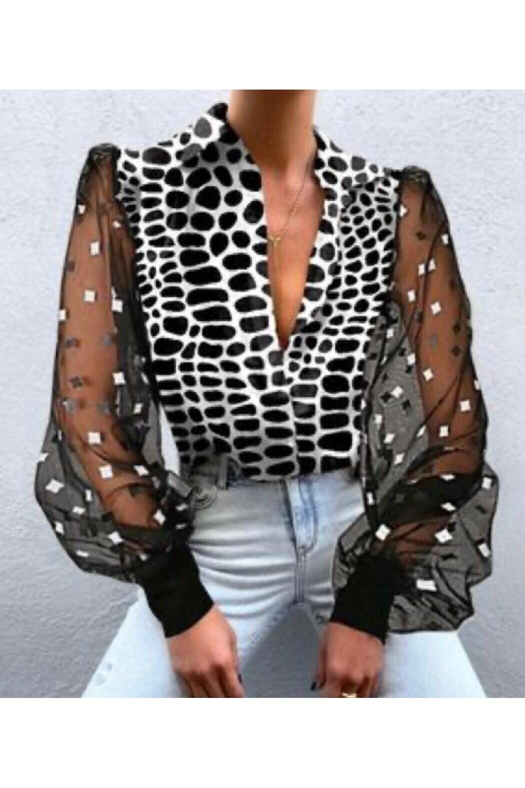 Cobe Saten Tül Detaylı Gömlek