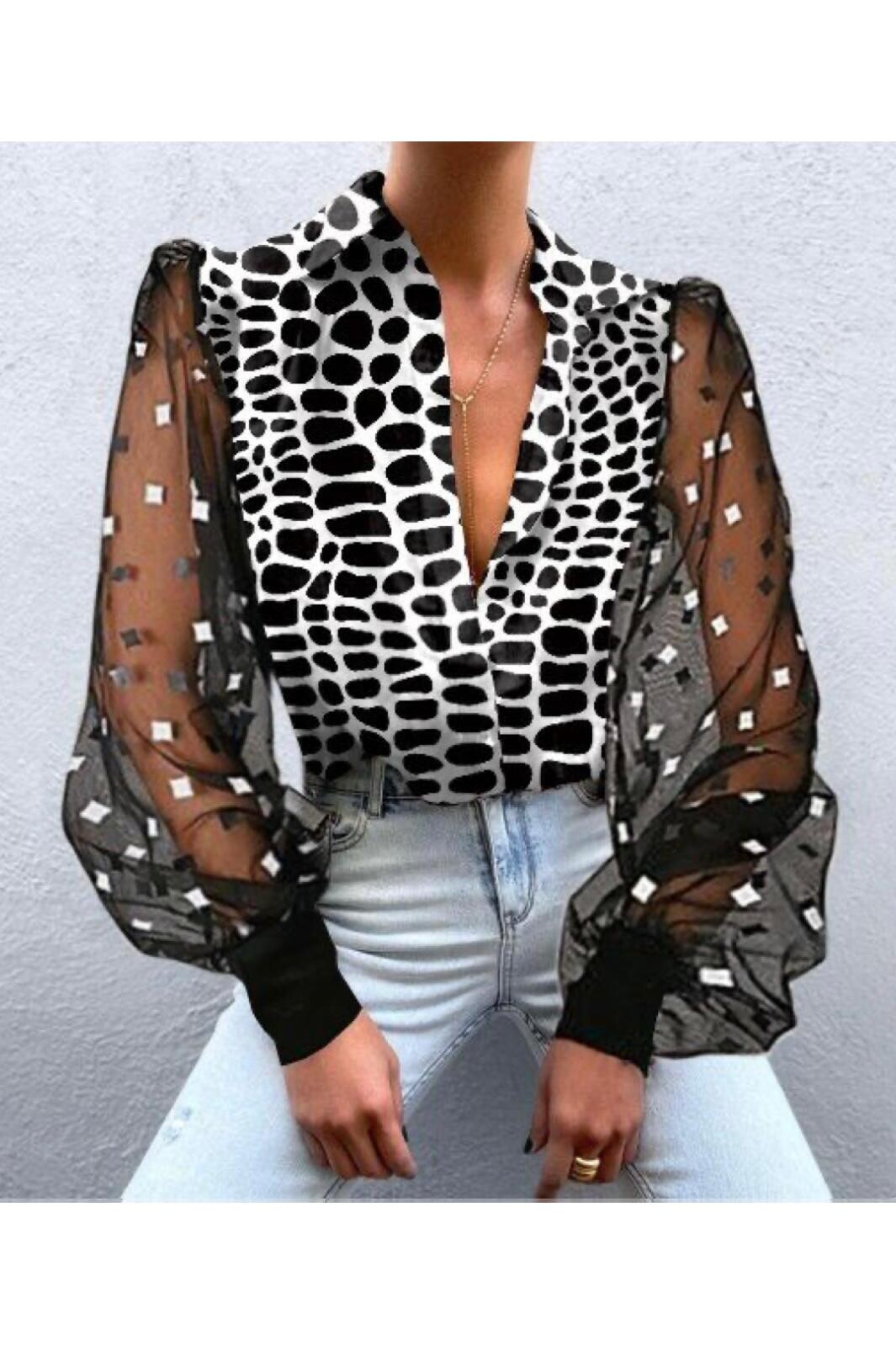 Cobe Saten Tül Detaylı Gömlek