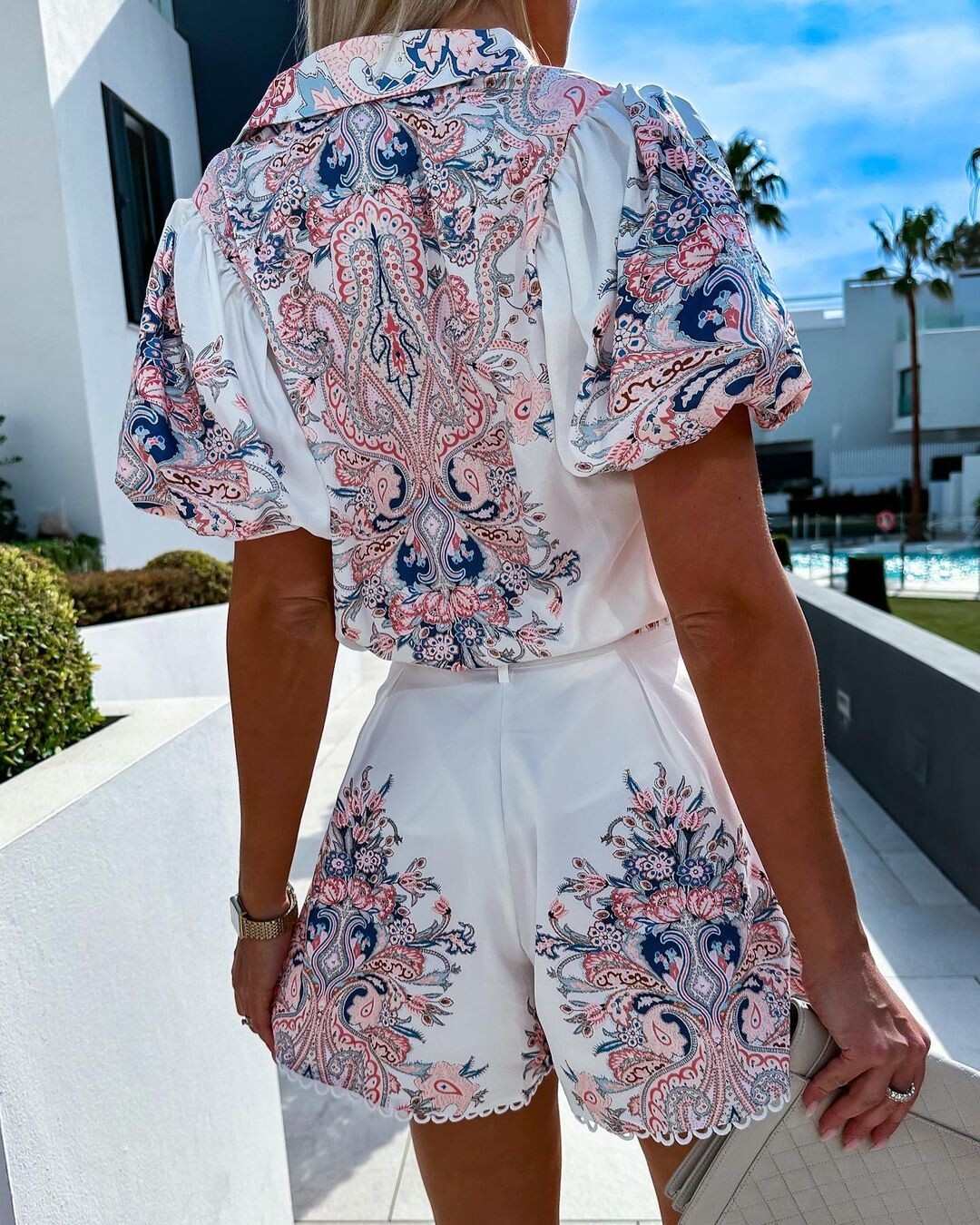 Dubai Saten Kumaş Desenli Takım