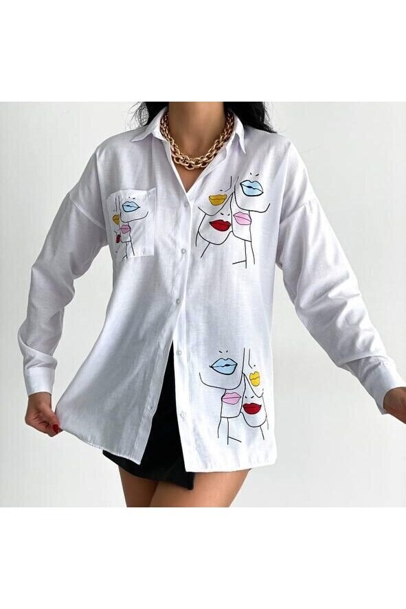 Dudak Desenli TeK Cepli Gömlek