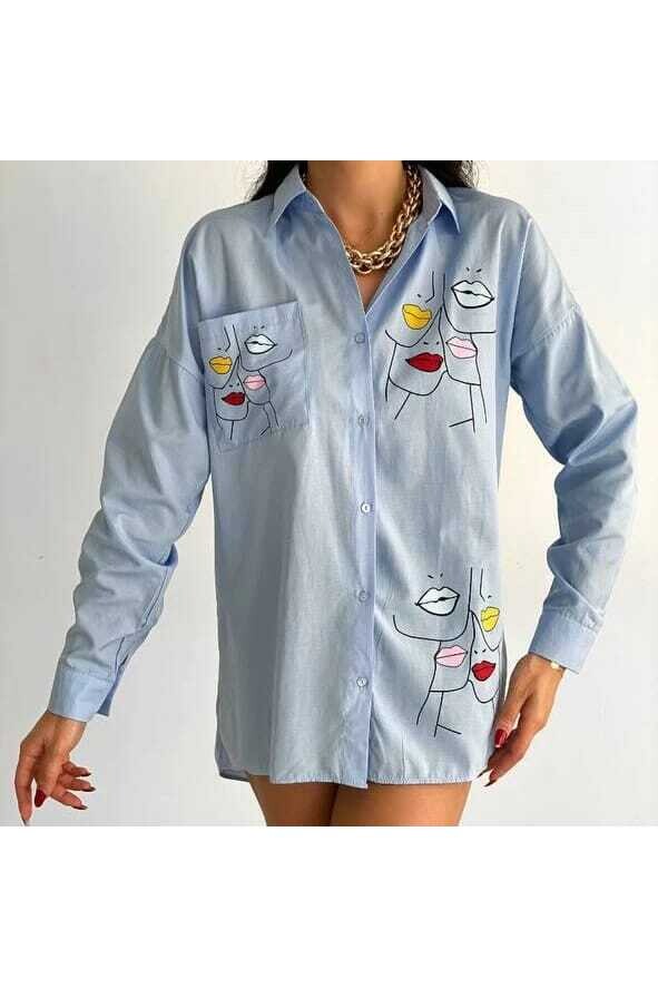 Dudak Desenli TeK Cepli Gömlek