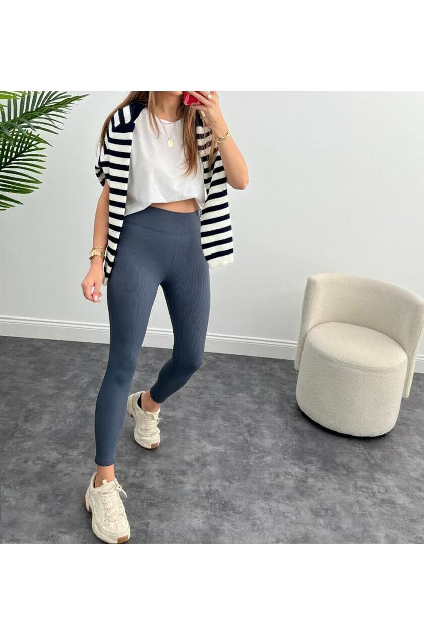 Beli ve Basen İncelten Fitilli Tayt - İçi Şardonlu