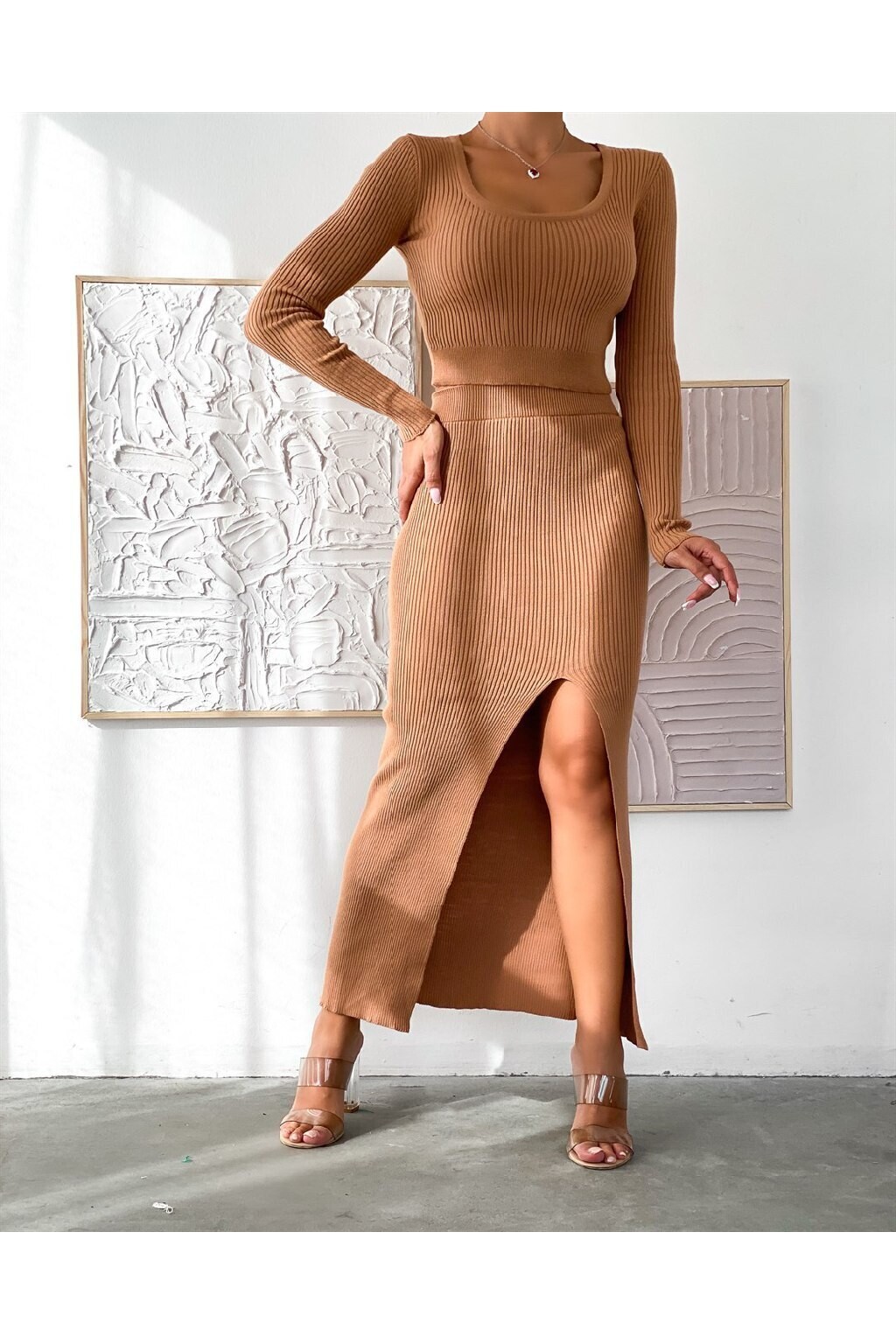 İpek İplik Triko Takım - Kemer Hariçtir