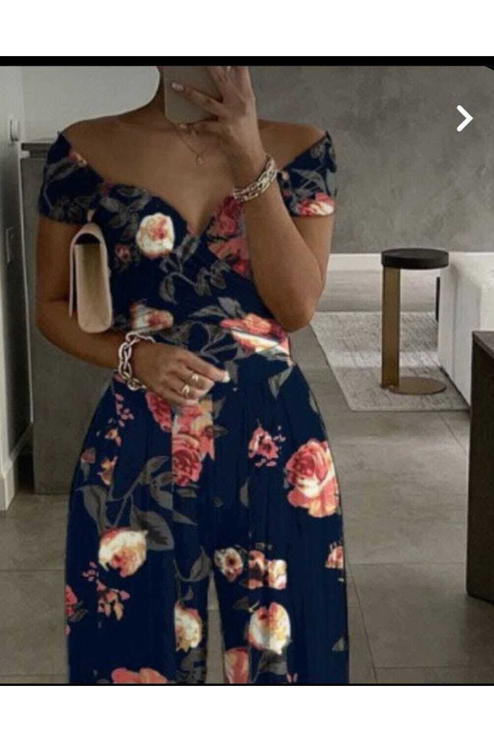 Ithal Mikro Kumaş Çiçekli Tulum