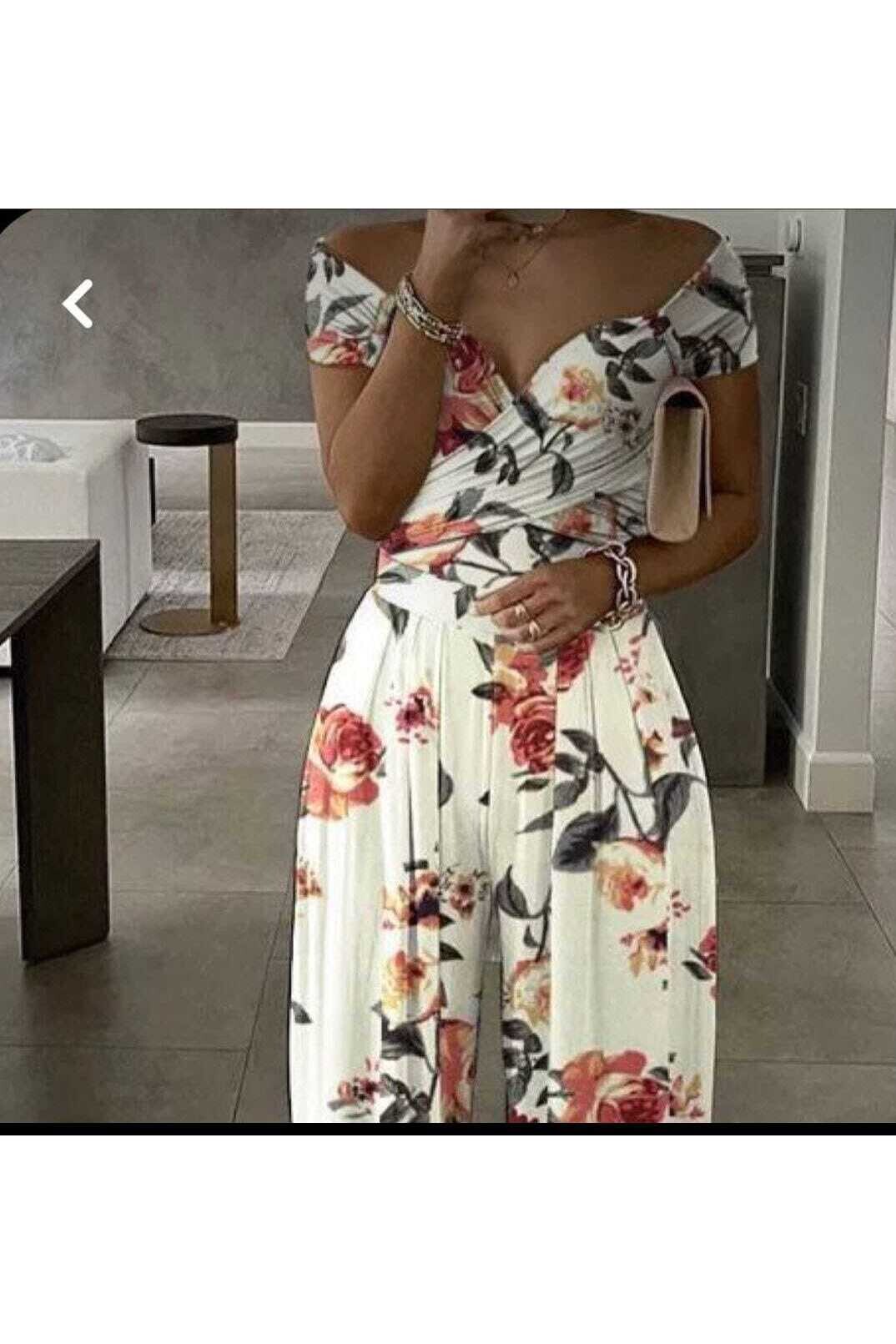 Ithal Mikro Kumaş Çiçekli Tulum