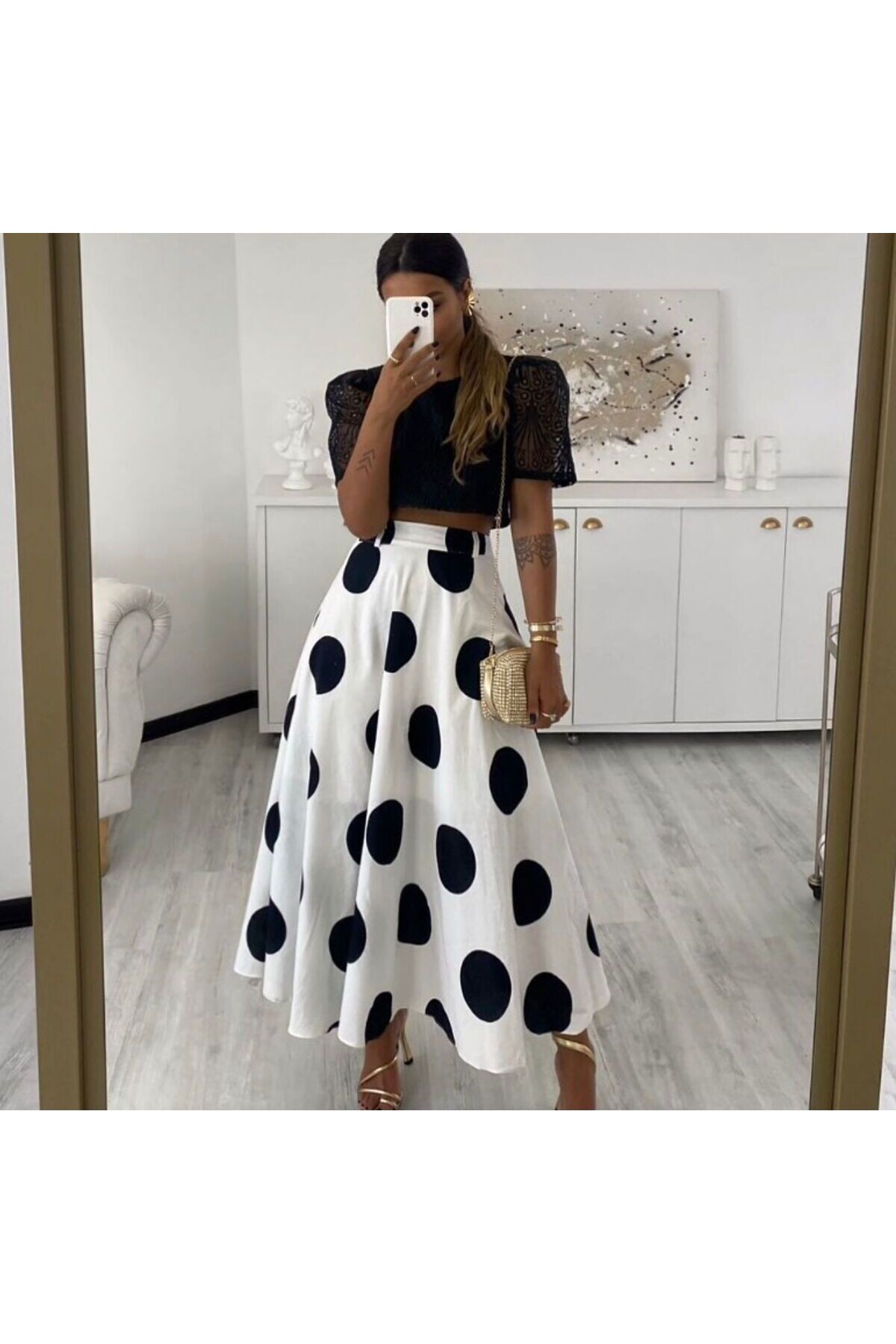 İthal Ottom Kumaş Etek & İthal Dantel Kumaş Bluz Takım