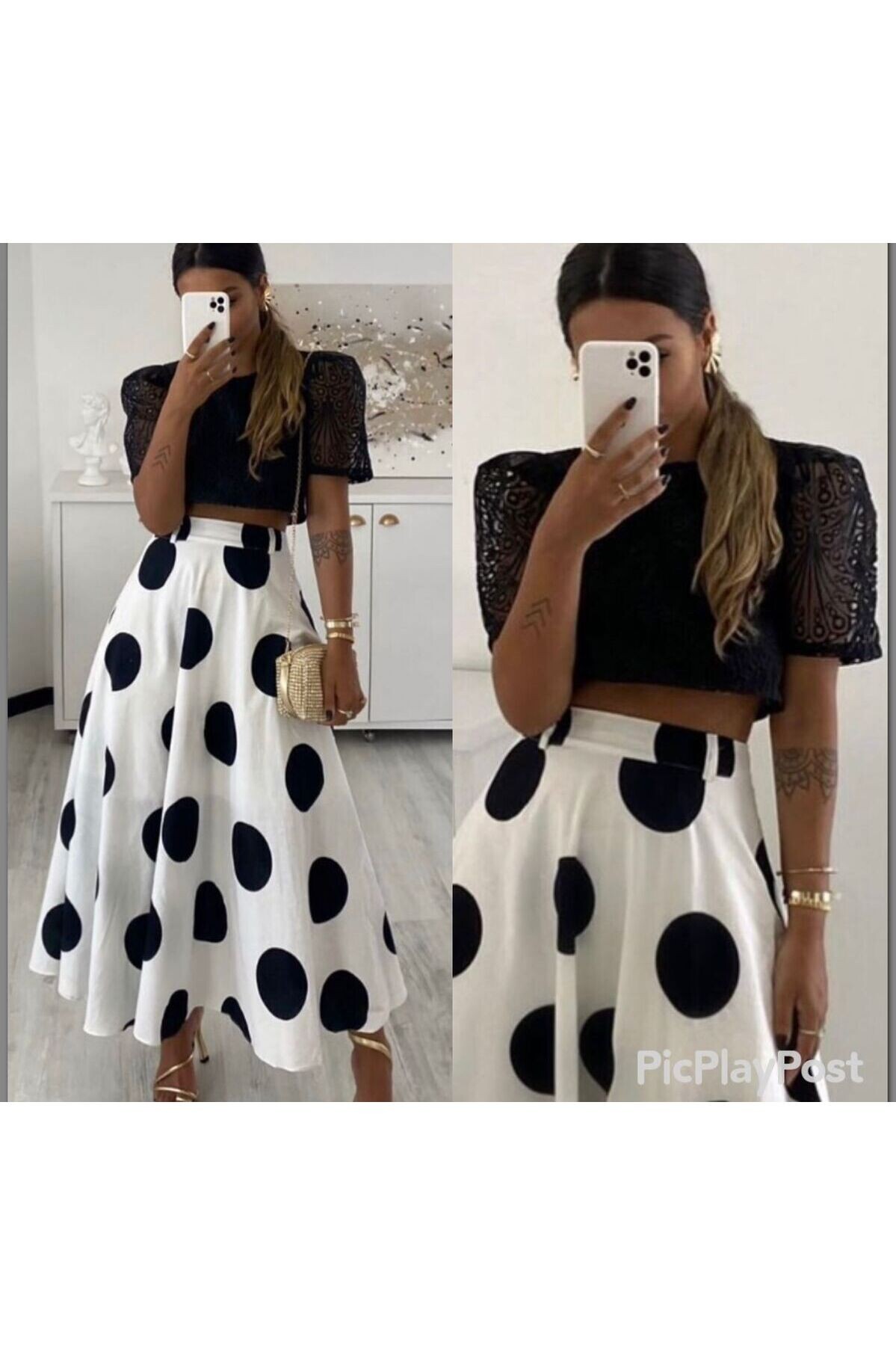 İthal Ottom Kumaş Etek & İthal Dantel Kumaş Bluz Takım