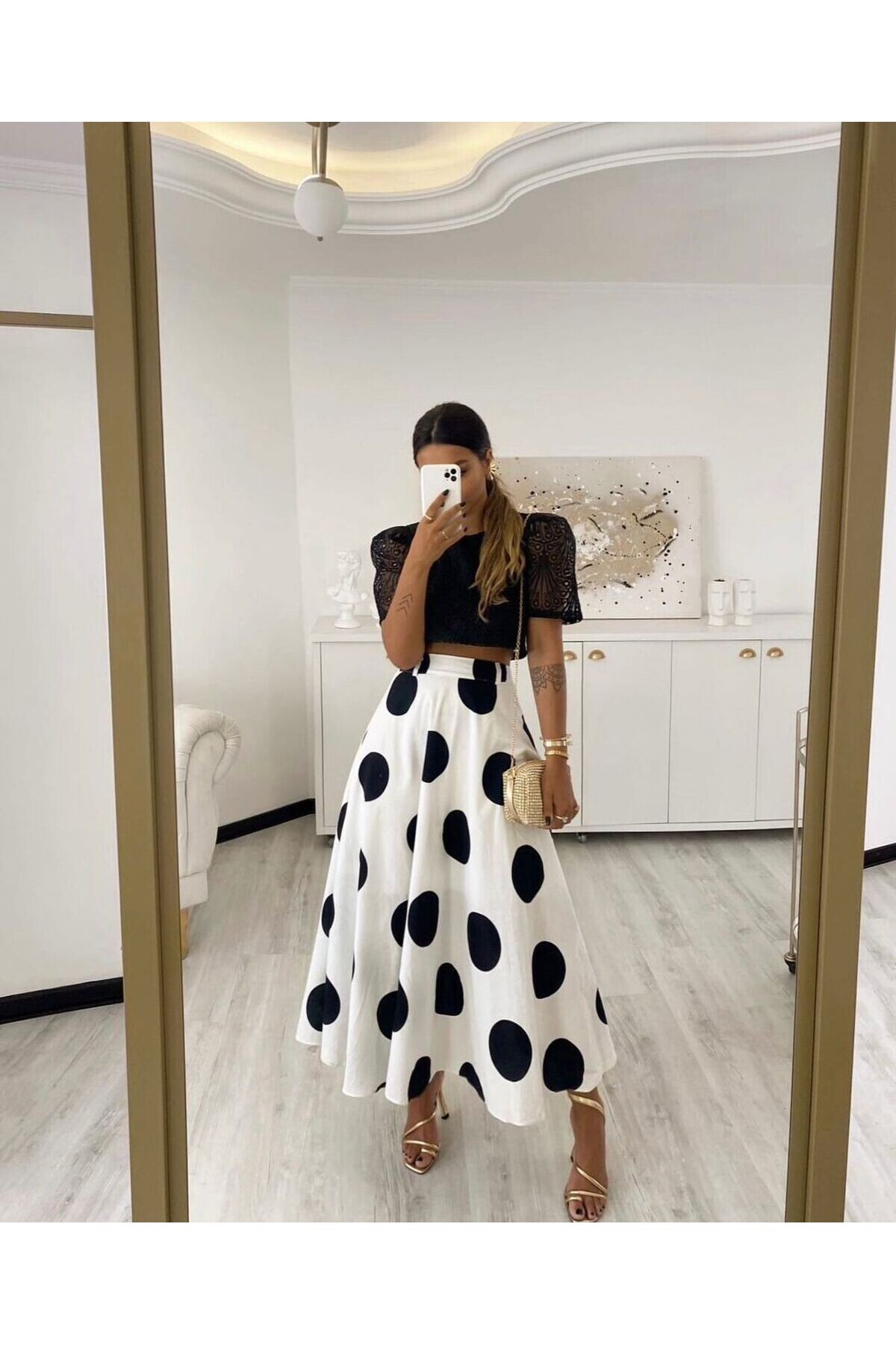 İthal Ottom Kumaş Etek & İthal Dantel Kumaş Bluz Takım