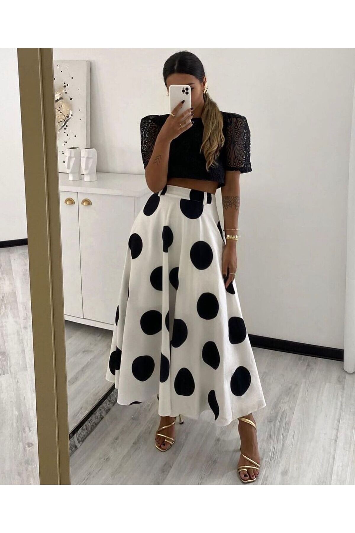 İthal Ottom Kumaş Etek & İthal Dantel Kumaş Bluz Takım