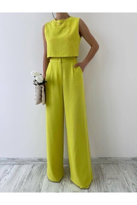 Keten Bluz & Pantolon Takım