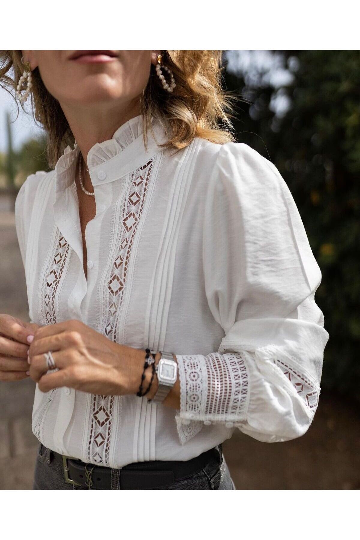 Keten Kumaş Nevrul Detaylı Gömlek