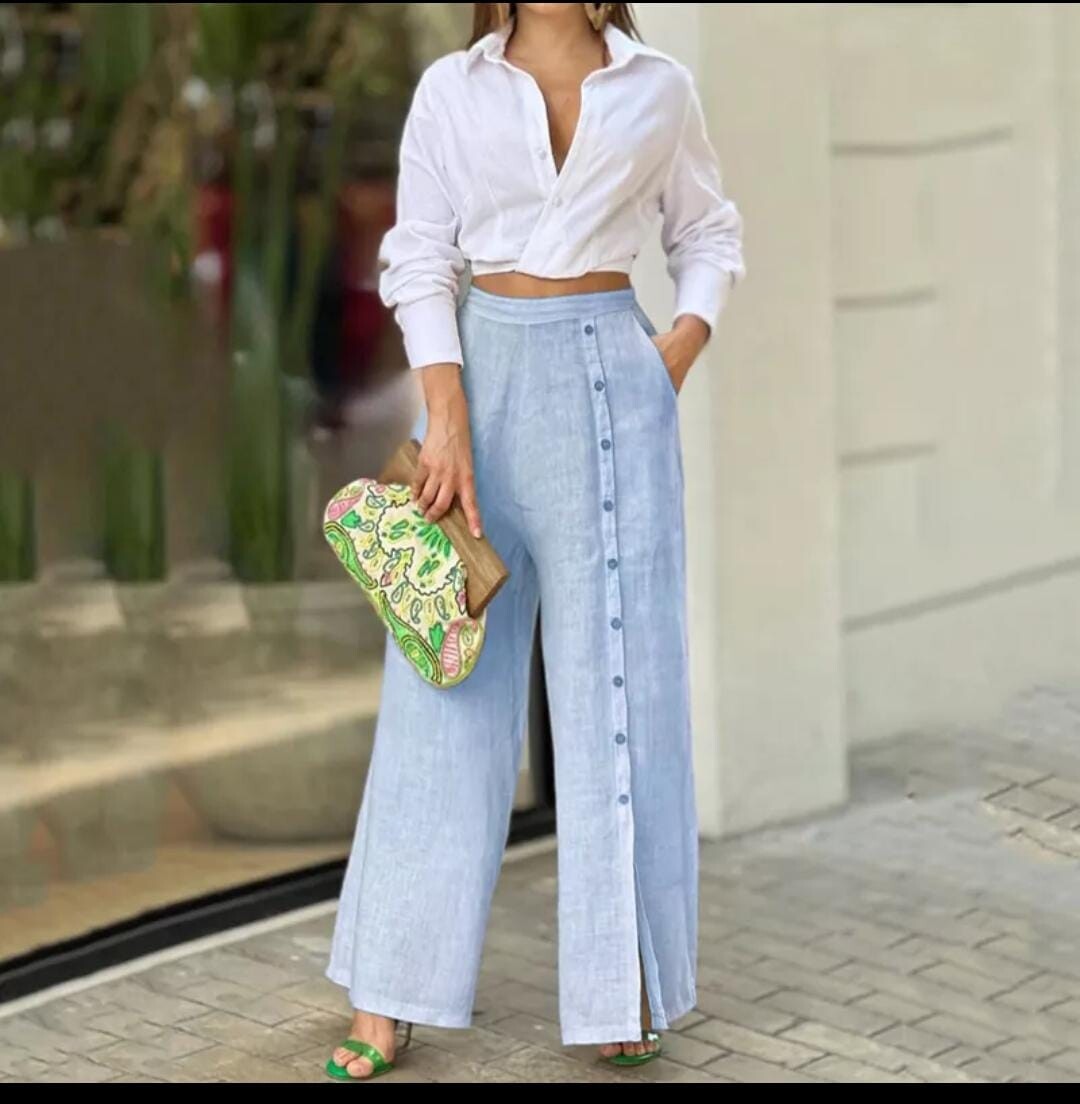 Keten Pantolon & Poplin Gömlek İkili Takım