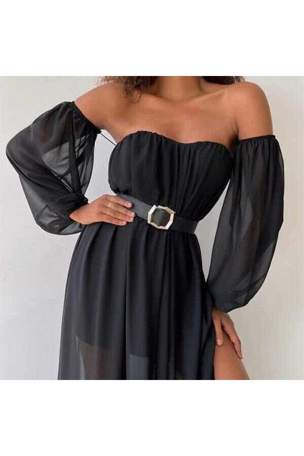 Maxı Şifon Kumaş Jennırfer Elbise Kemer Dahildir