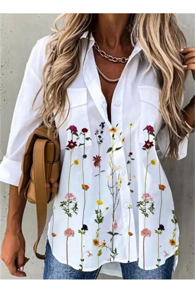 New Model Pamuklu Dokuma Kumaş Çiçek Baskılı Gömlek