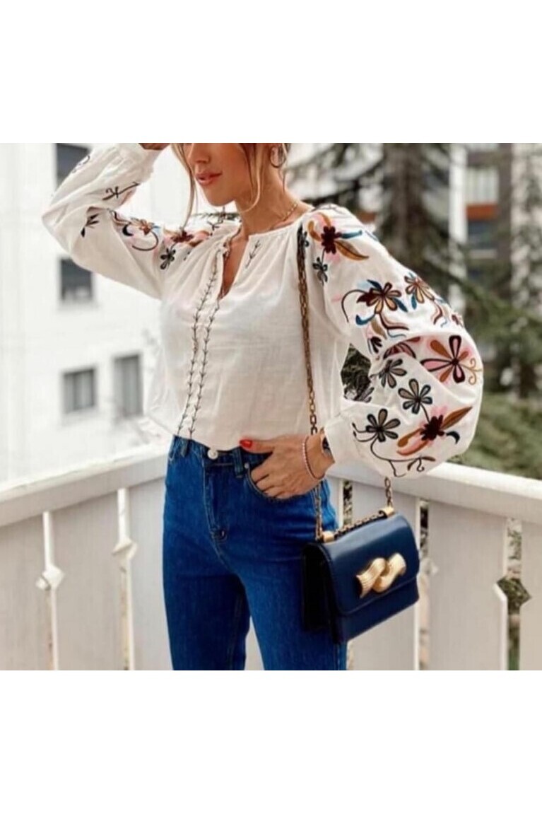 New Model Pamuklu Dokuma Kumaş Nakışlı Gömlek