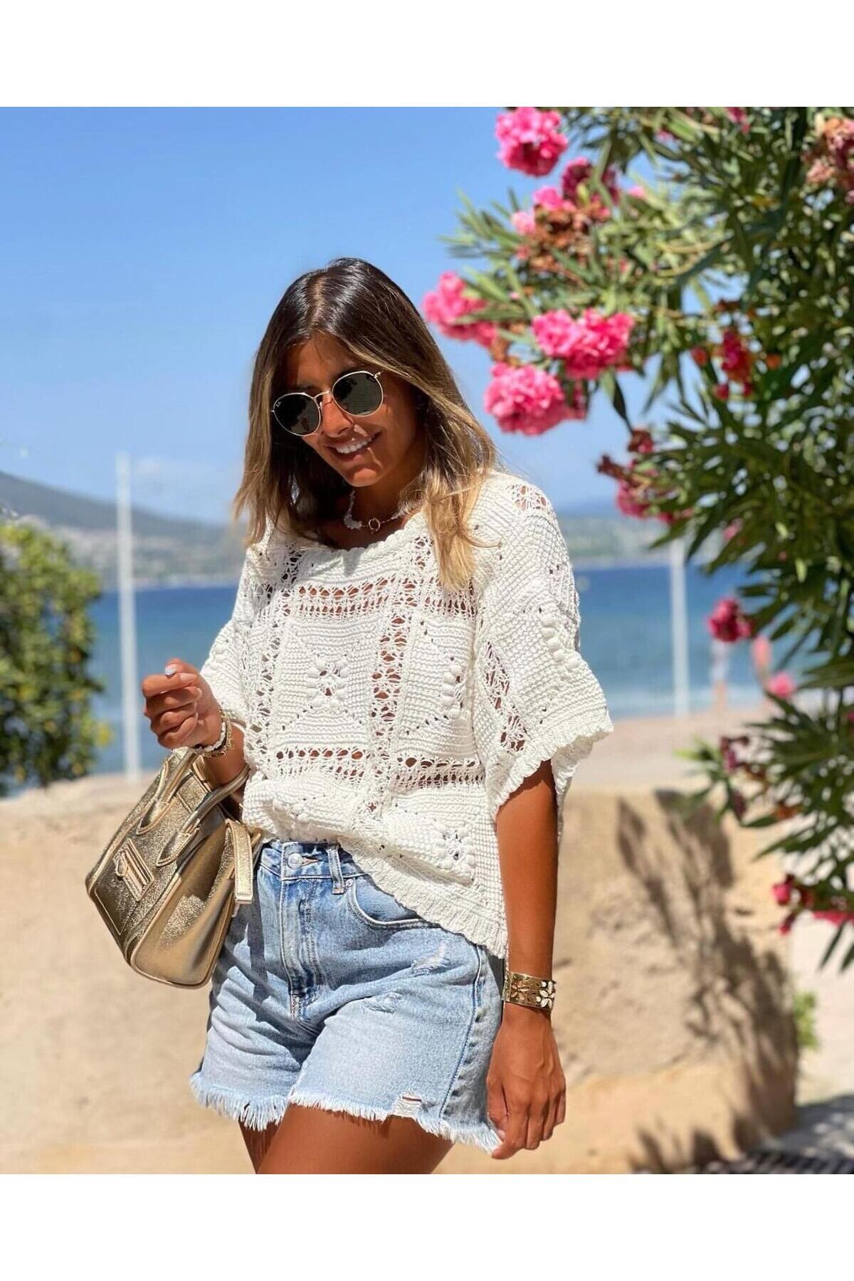 Pamuk Triko İşleme Çift Taraflı Giyilebilen Bluz