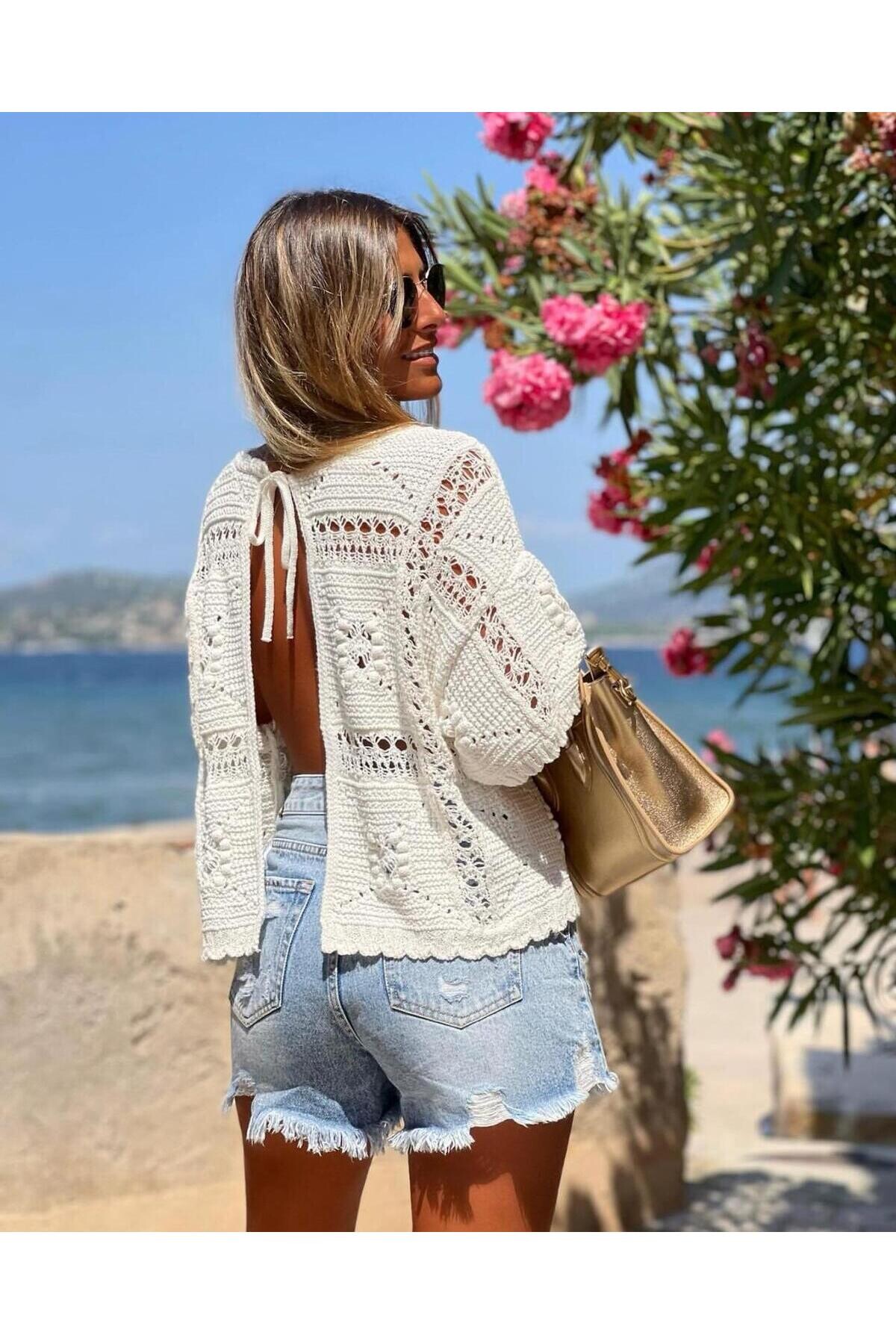 Pamuk Triko İşleme Çift Taraflı Giyilebilen Bluz