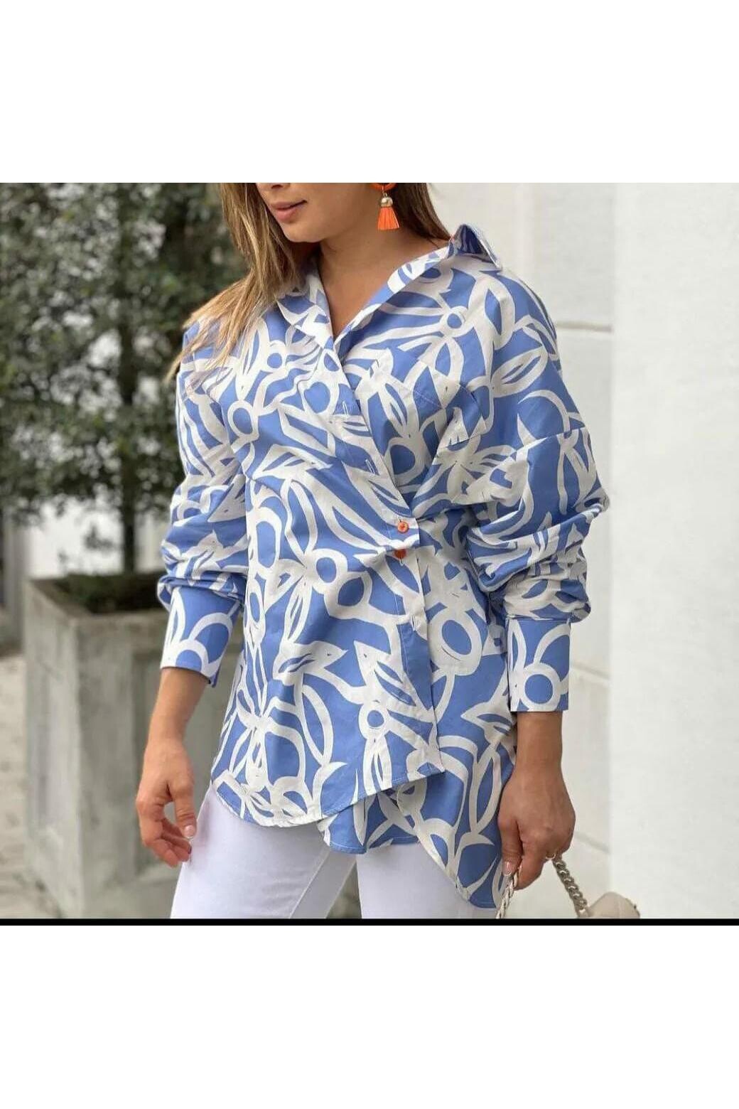 Prenses Kumaş Geometrik Desen Gömlek