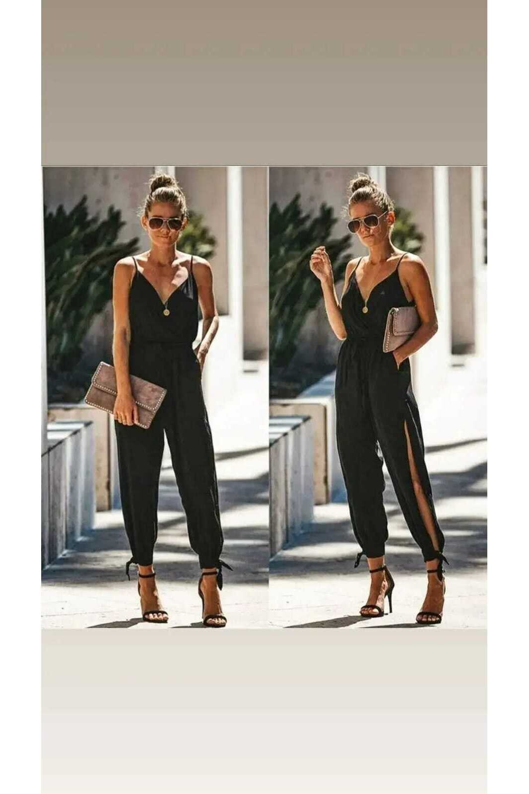 Saten Mikonoz Paçası Yırtmaçlı Tulum