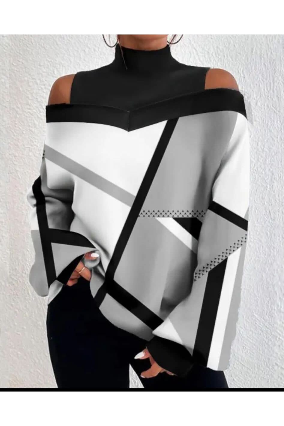 Scuba Dalgıç Kumaş Digital Baskı Detaylı Bluz