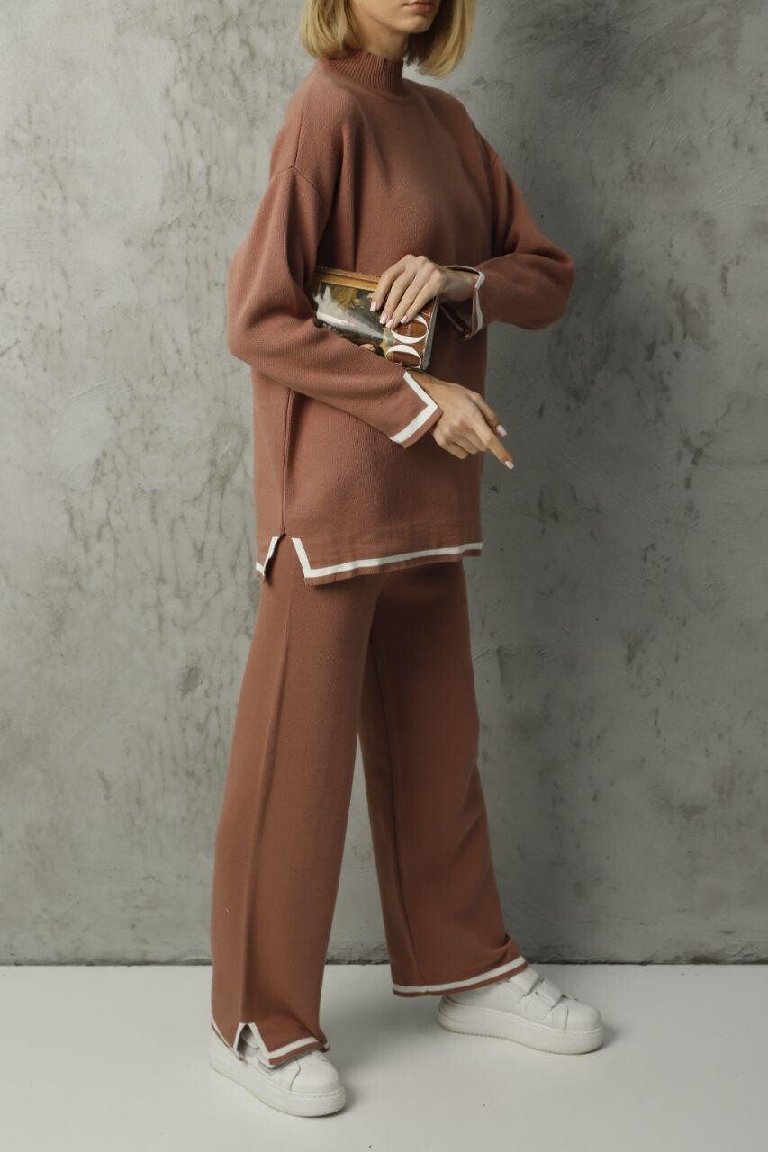 Şerit Detaylı Trıko Pantolon Kazak Takım