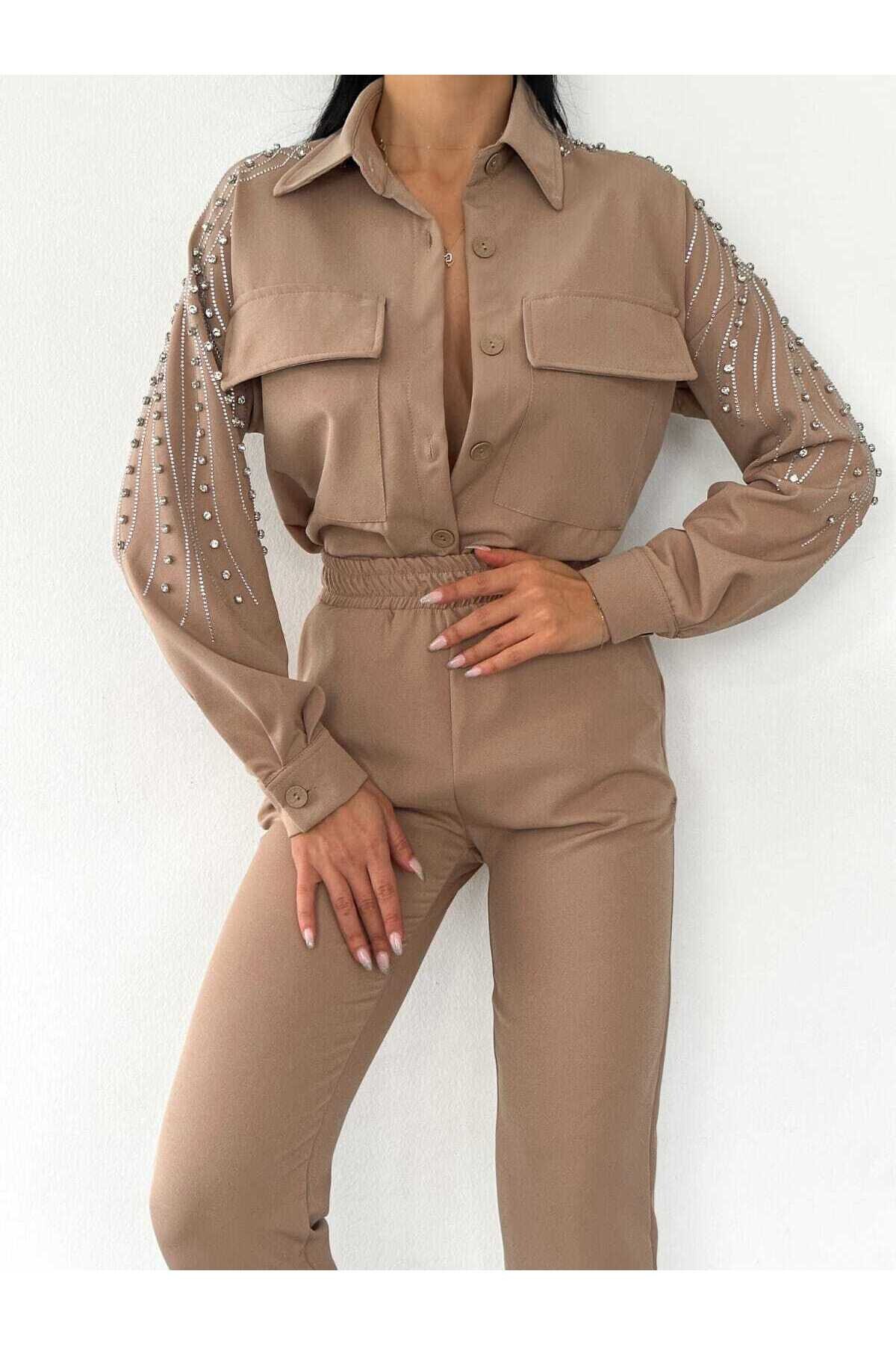 Taş Detaylı Dabıl Kumaş Takım