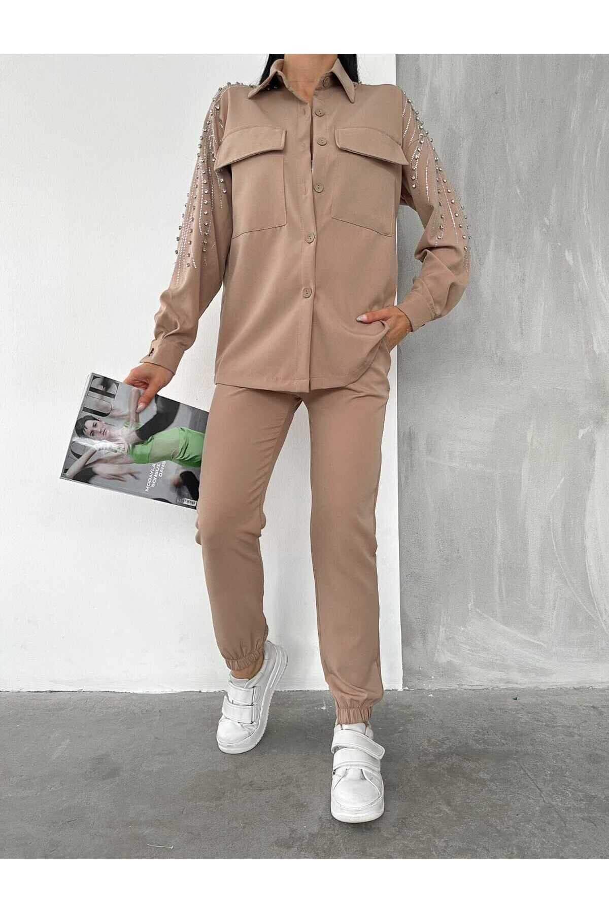 Taş Detaylı Dabıl Kumaş Takım