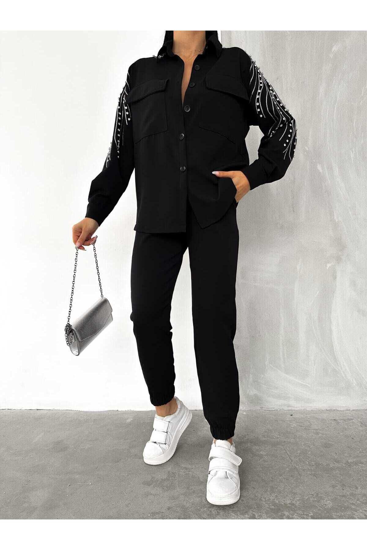 Taş Detaylı Dabıl Kumaş Takım