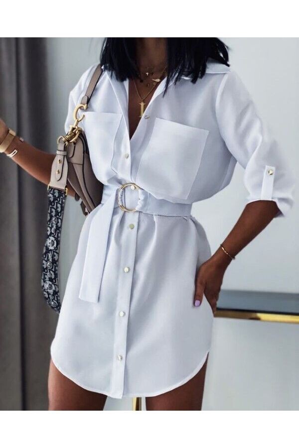 Trikoton Kumas Kemerli Gömlek