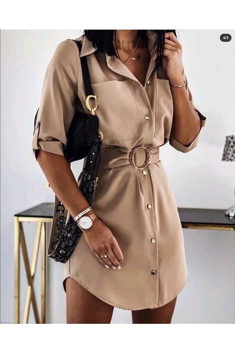 Trikoton Kumas Kemerli Gömlek