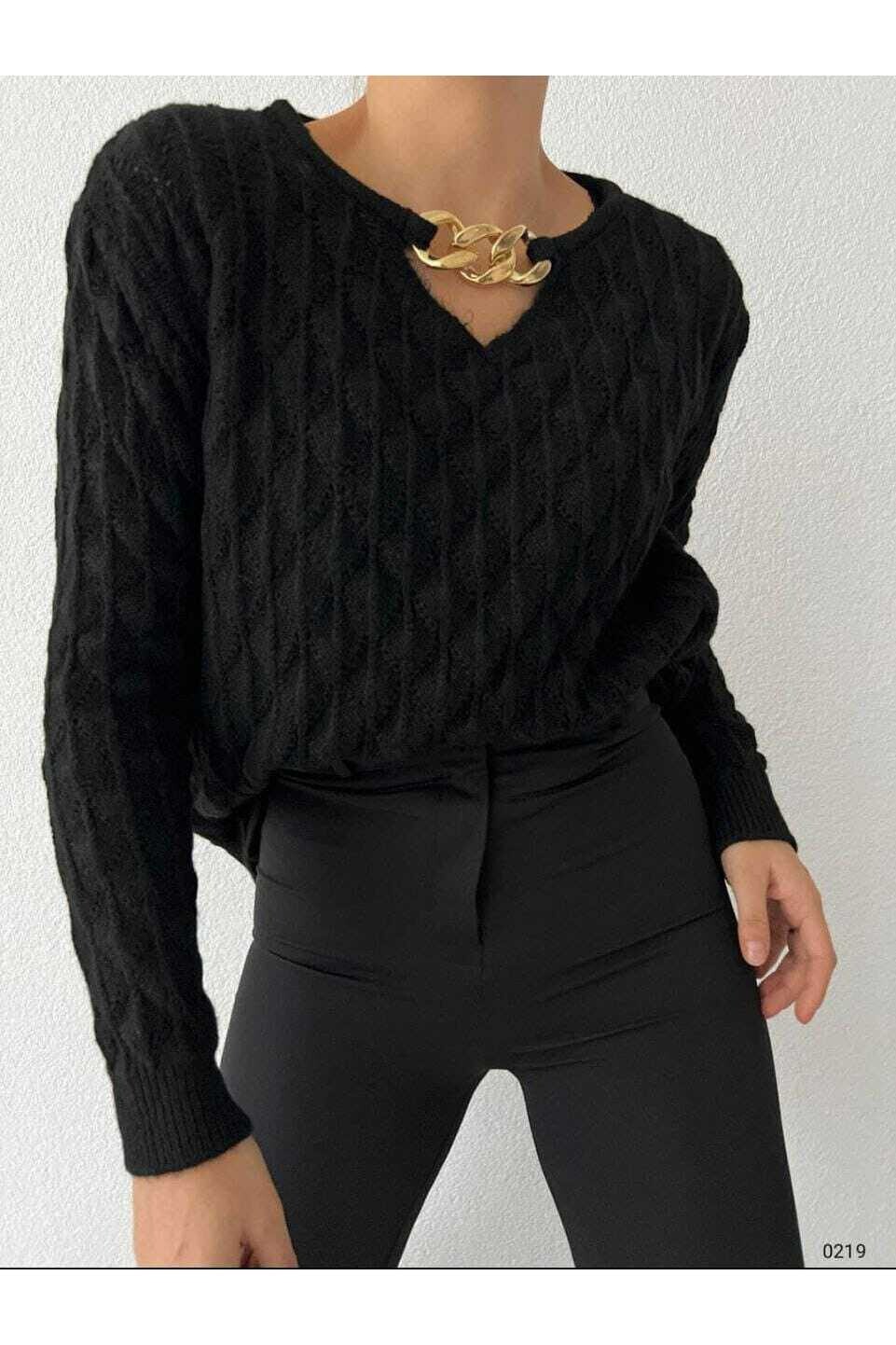 Yakası Zicirli Triko Kazak