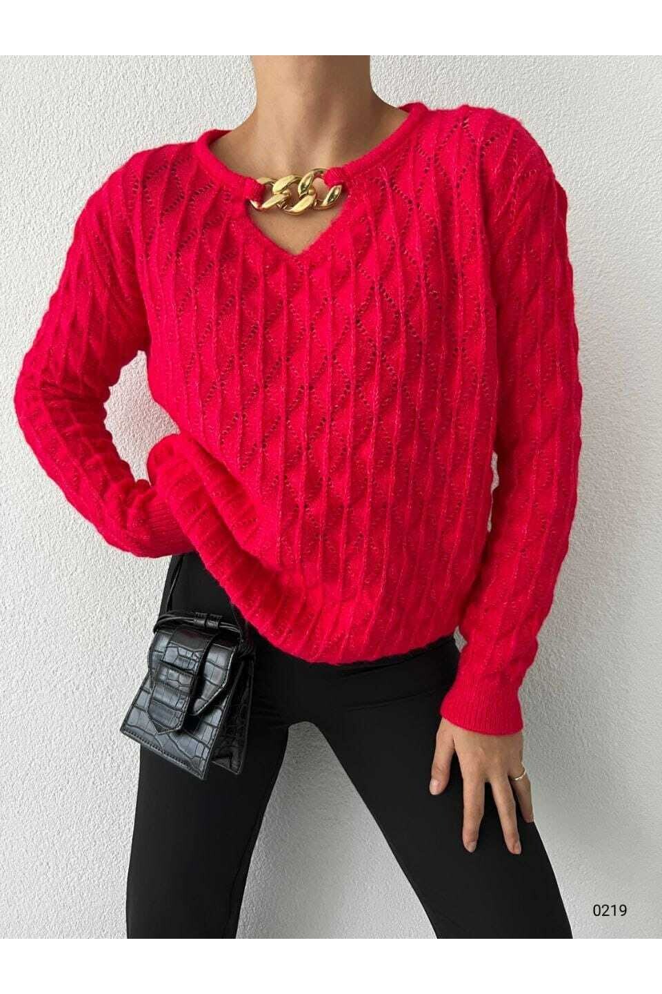 Yakası Zincirli Triko Kazak