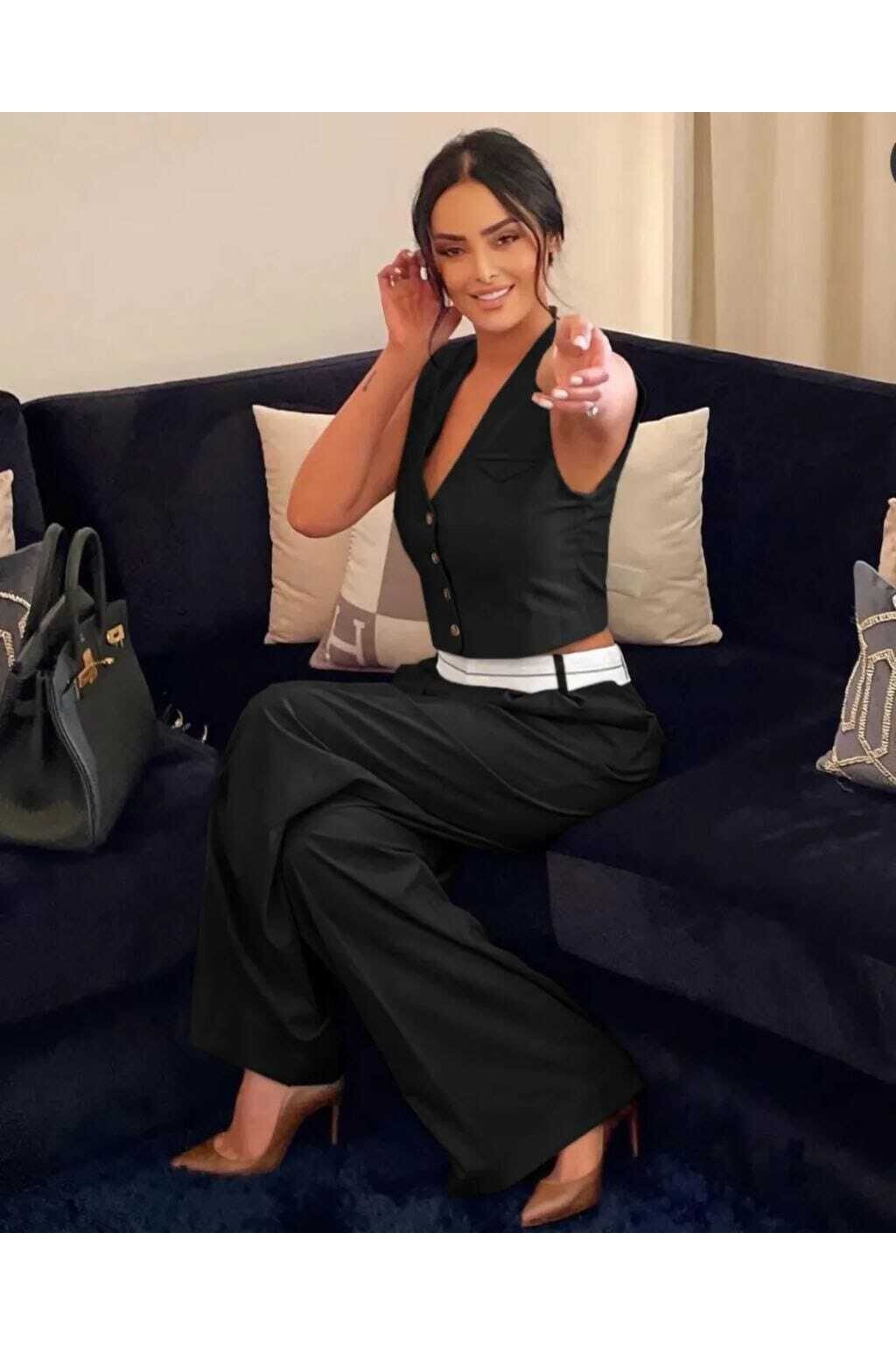 Zra Model Poli Viskon Kumaş Yelek Pantolon Takım