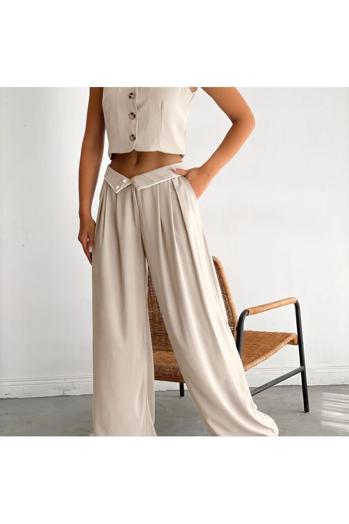 Zra Model Poli Viskon Kumaş Yelek Pantolon Takım