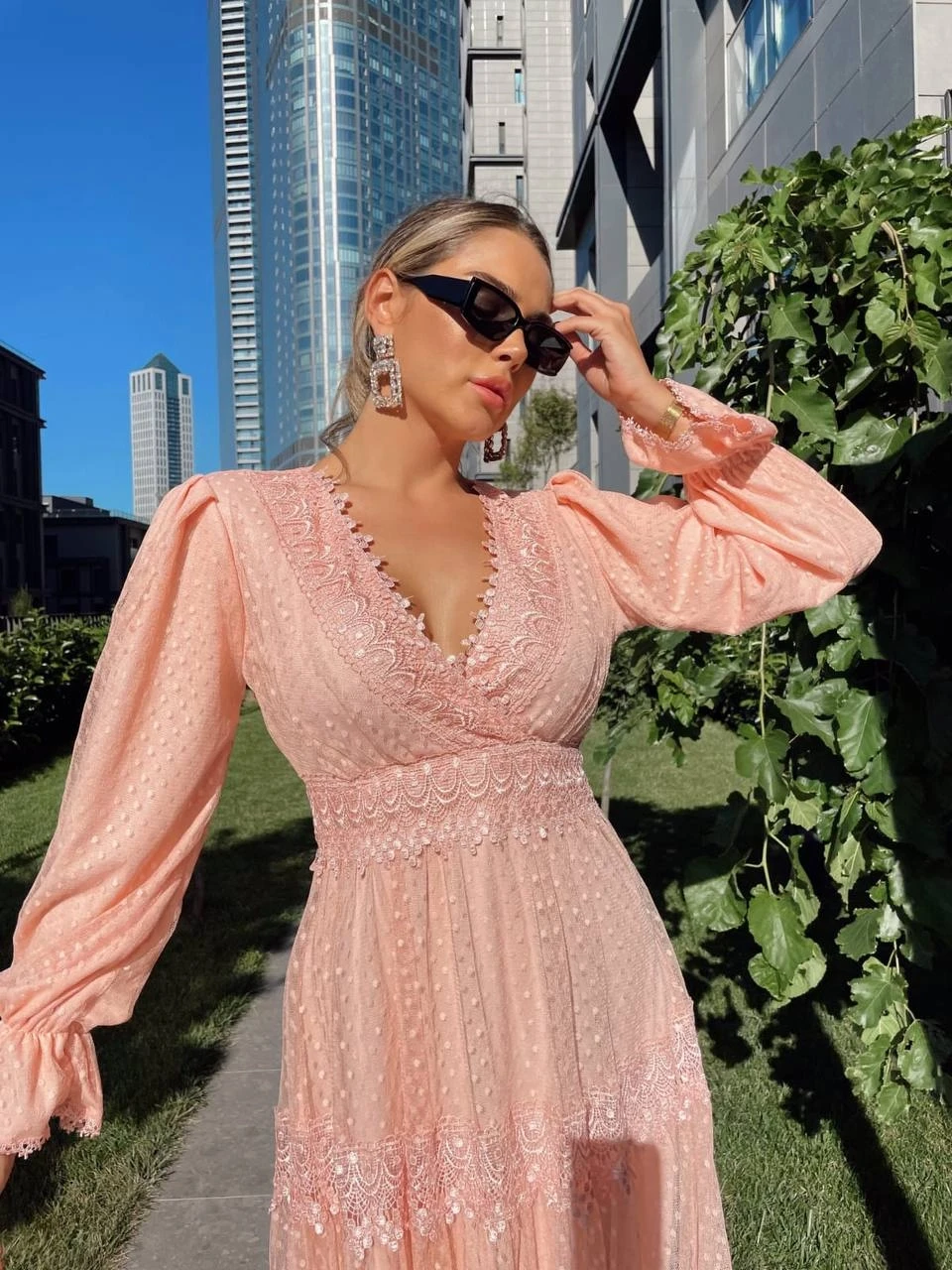 Nakışlı Maxi Tül Elbise