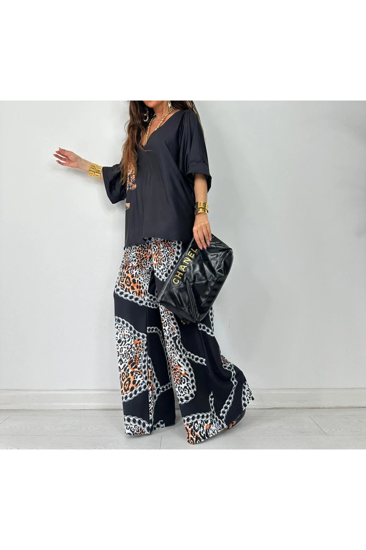 Mikro Kumaş Leopr Desenli Takım