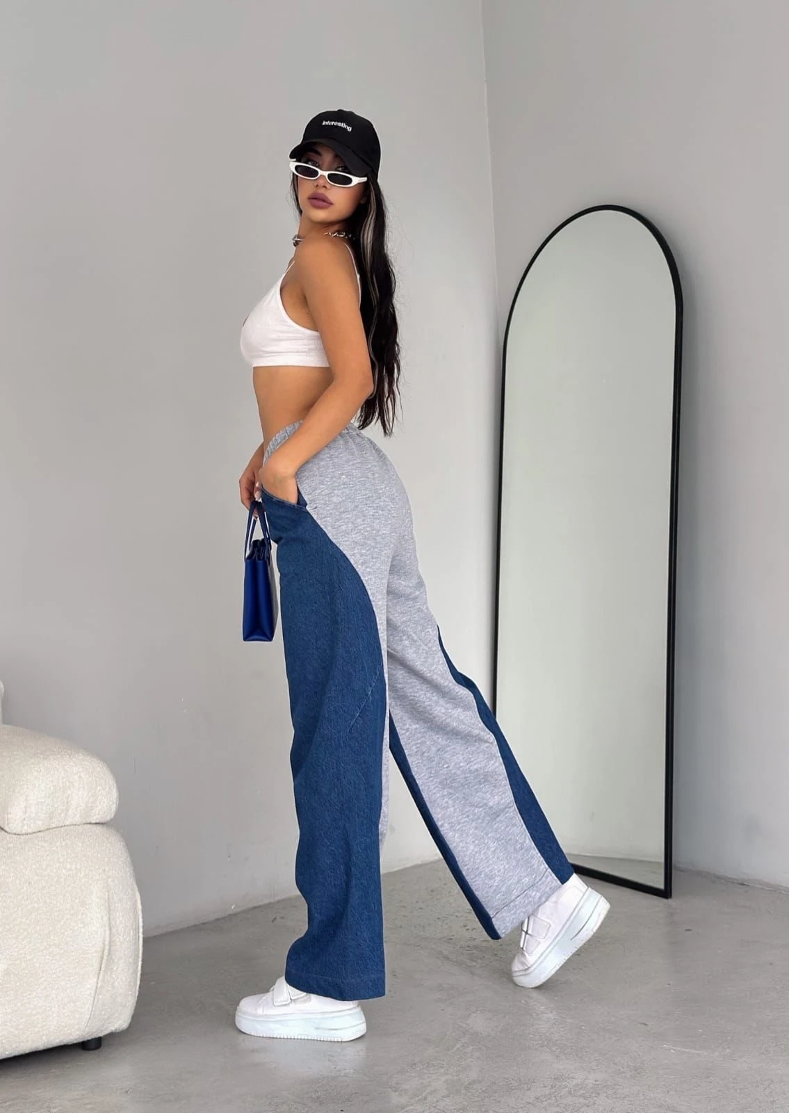 3 İp Garnili Kumaş Kot Detaylı Eşofman Altı