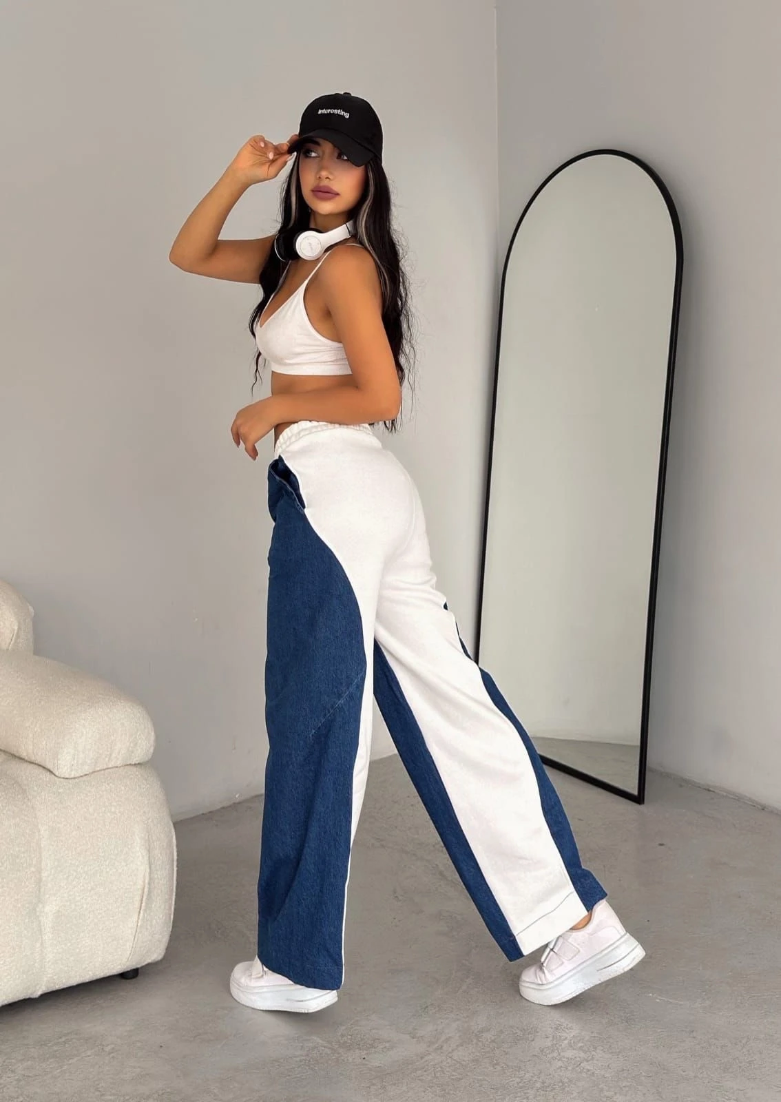 3 İp Garnili Kumaş Kot Detaylı Eşofman Altı