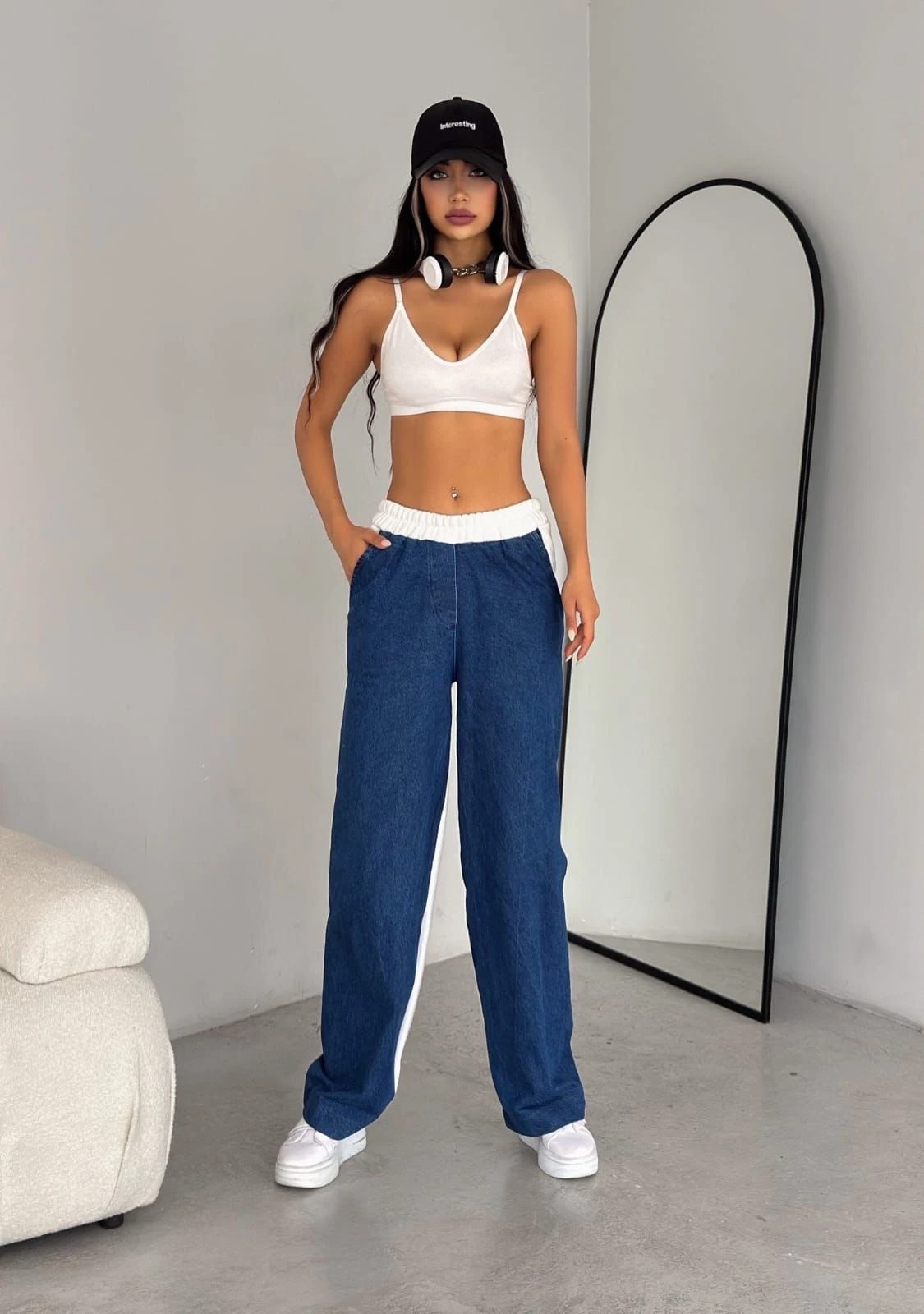 3 İp Garnili Kumaş Kot Detaylı Eşofman Altı