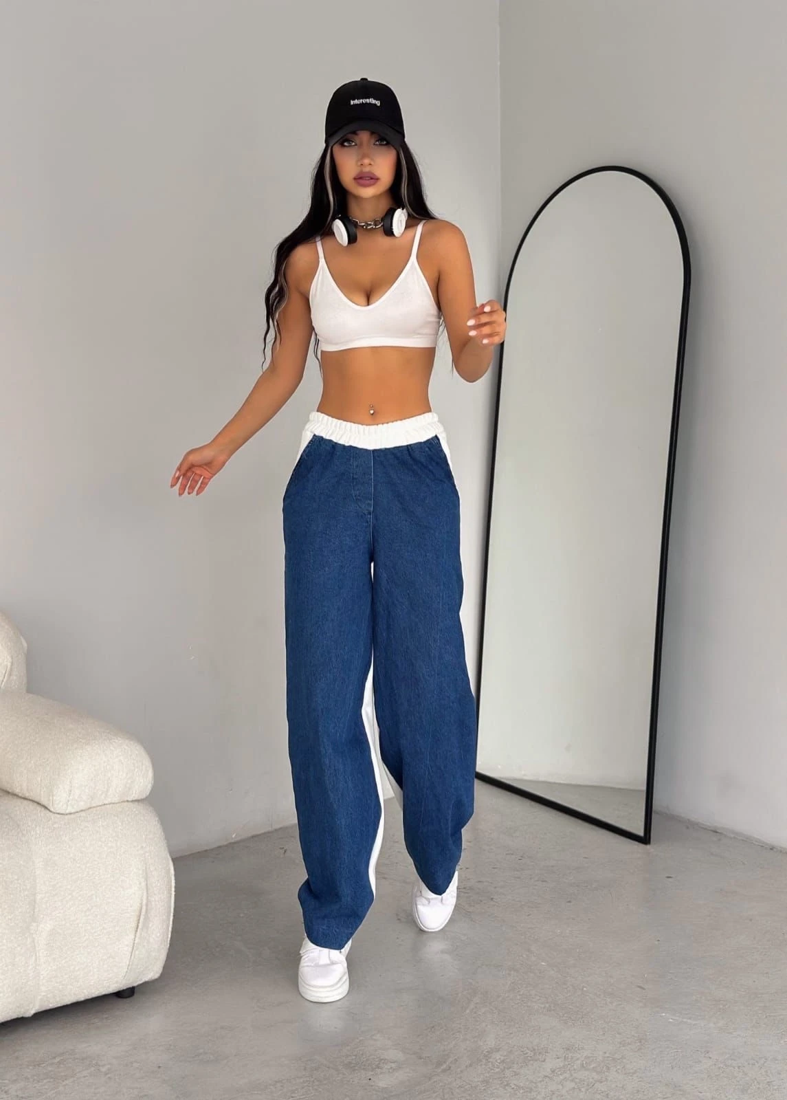 3 İp Garnili Kumaş Kot Detaylı Eşofman Altı