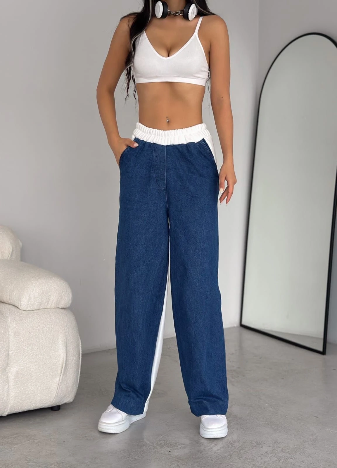 3 İp Garnili Kumaş Kot Detaylı Eşofman Altı