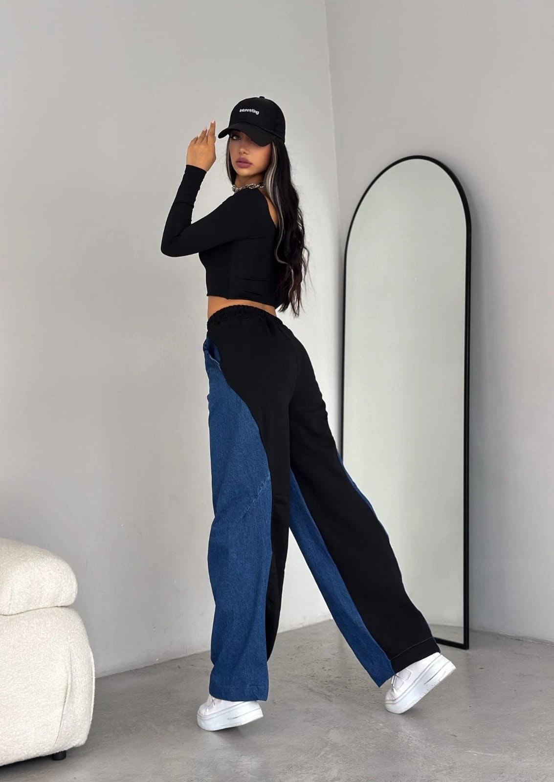 3 İp Garnili Kumaş Kot Detaylı Eşofman Altı