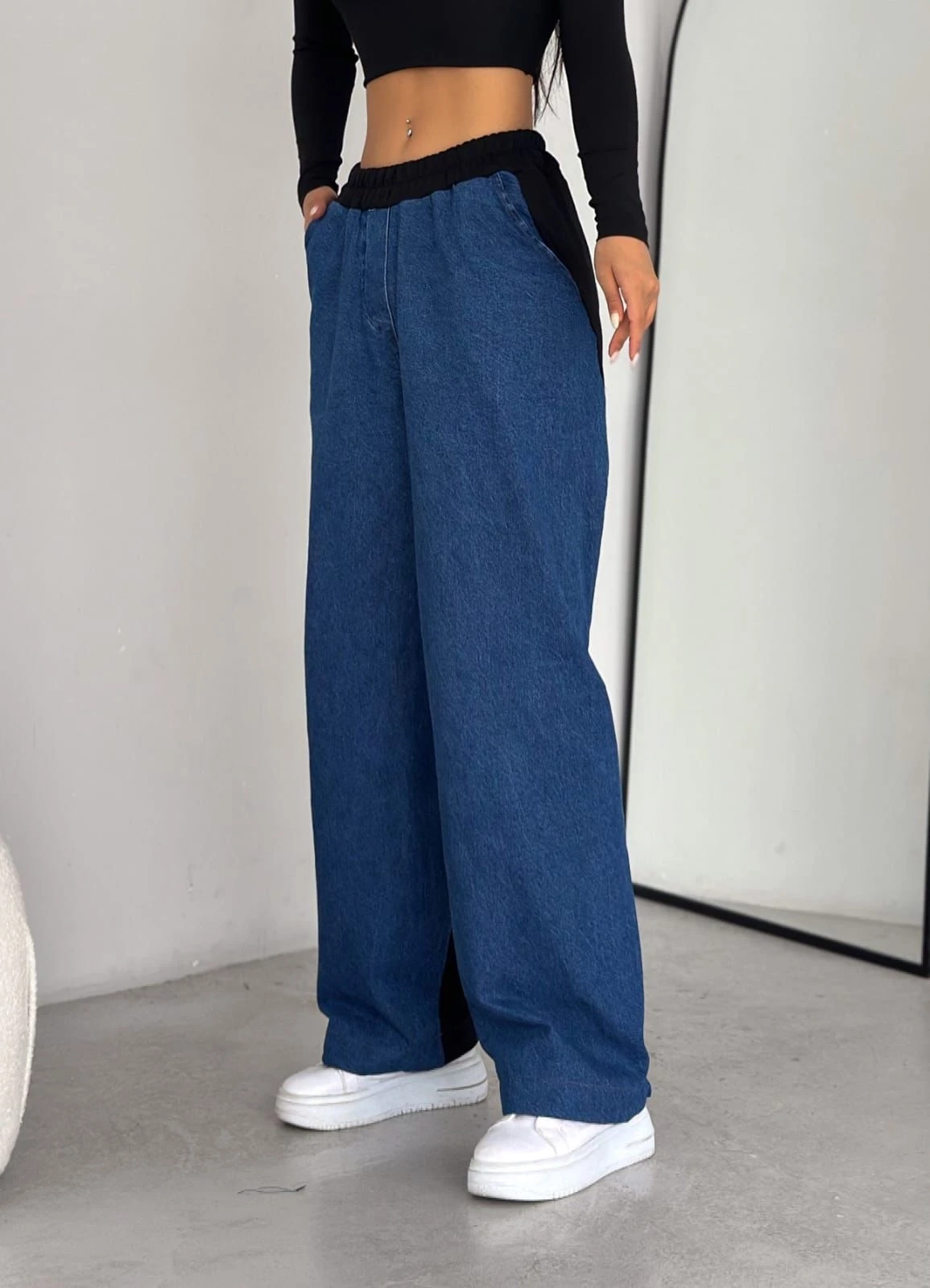 3 İp Garnili Kumaş Kot Detaylı Eşofman Altı