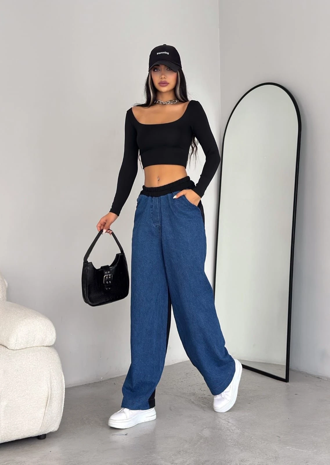 3 İp Garnili Kumaş Kot Detaylı Eşofman Altı