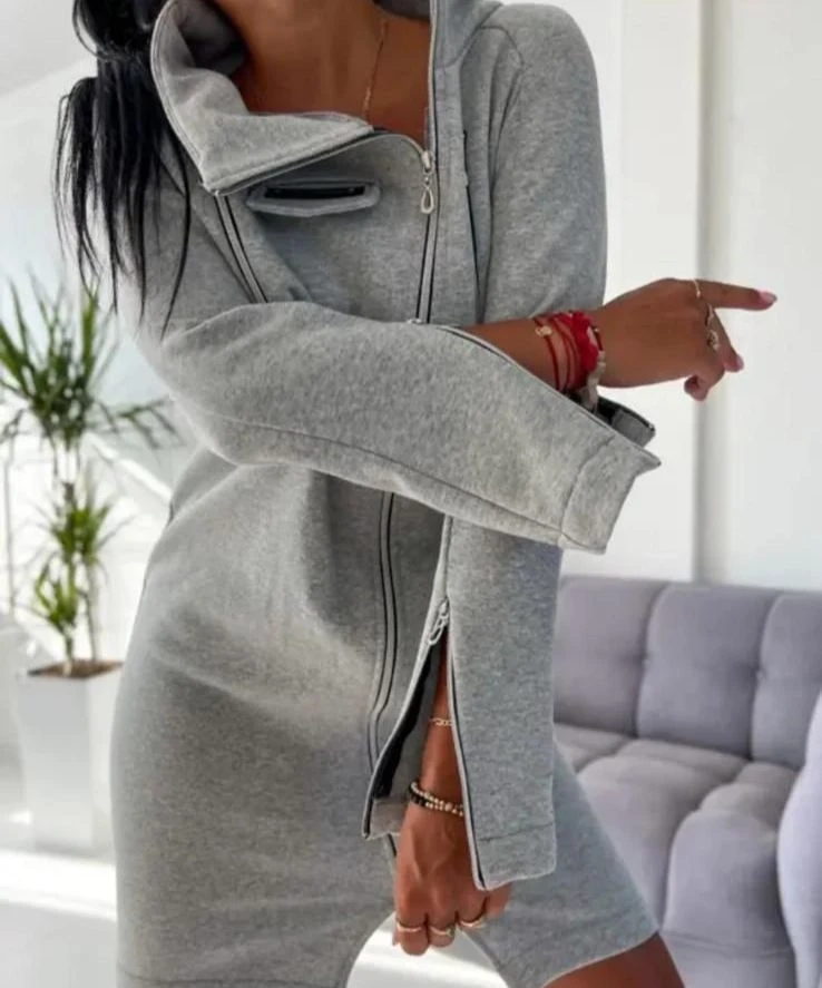 3 İplik Kumaş Fermuar Detaylı Elbise