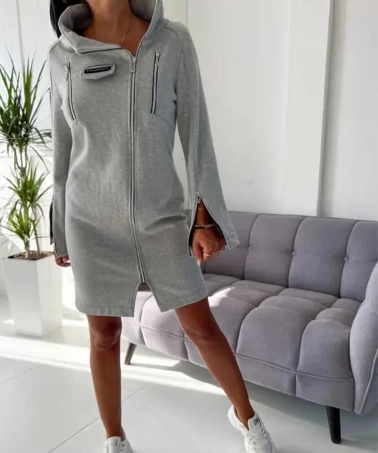 3 İplik Kumaş Fermuar Detaylı Elbise