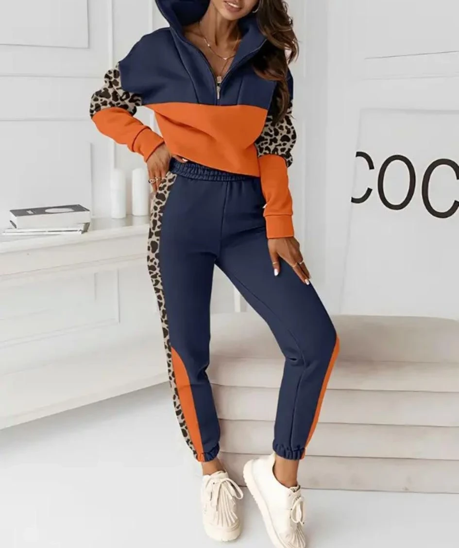 3 İplik Leoparlı Fermuar Detaylı Takım